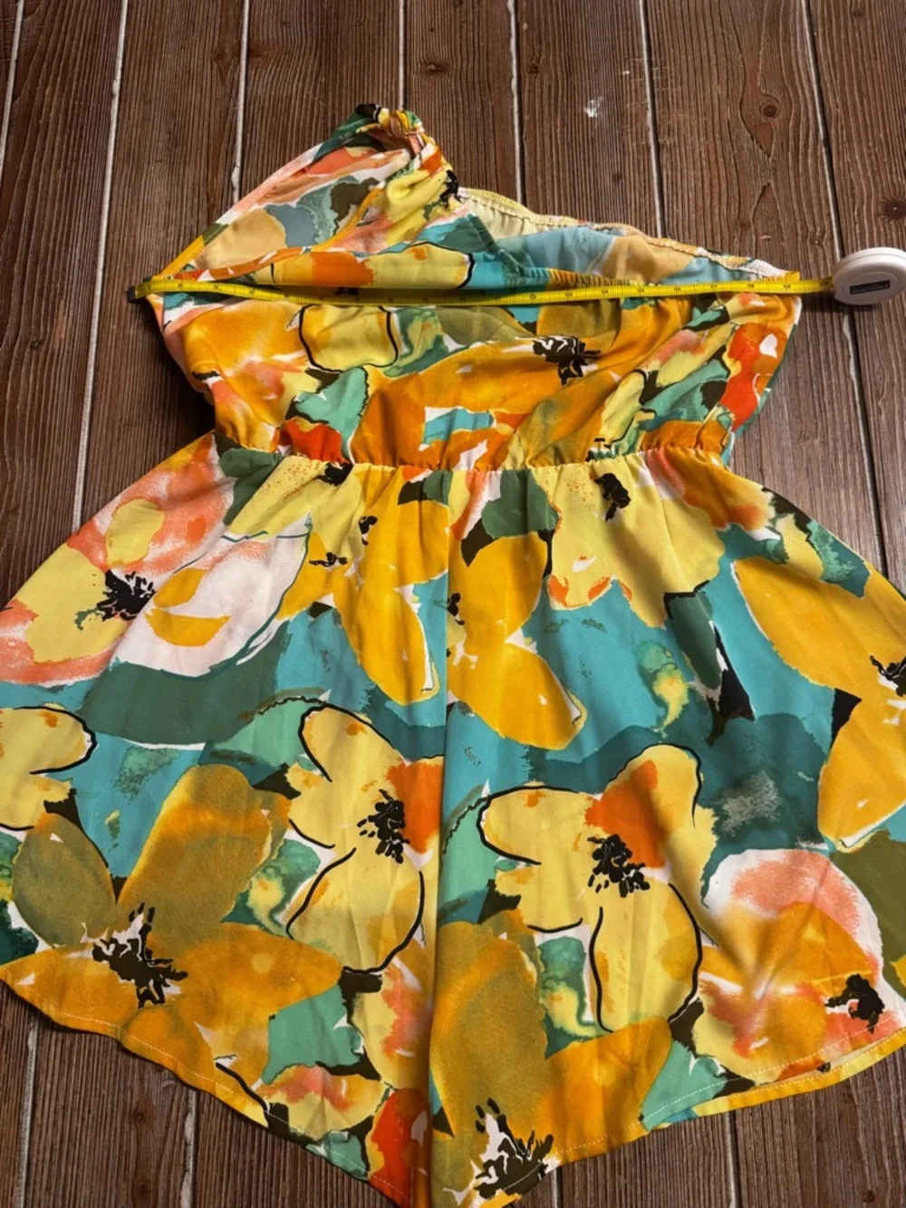 One-Shoulder Floral Romper in Yellow & Green - Picture 4 of 5